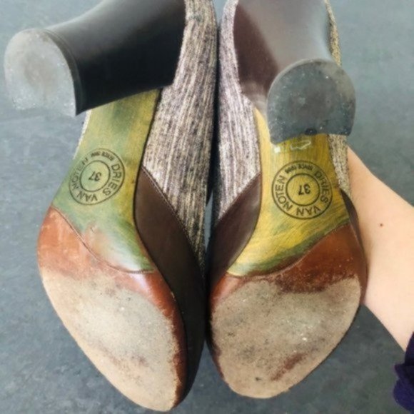 Dries Van Noten Brown and Silver Stacked Heels - Picture 4 of 8